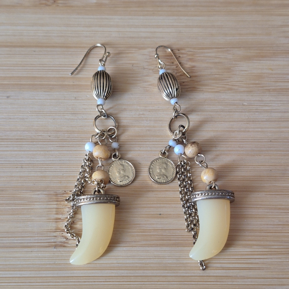 Vintage Tribal Faux Tusk Charm Earrings